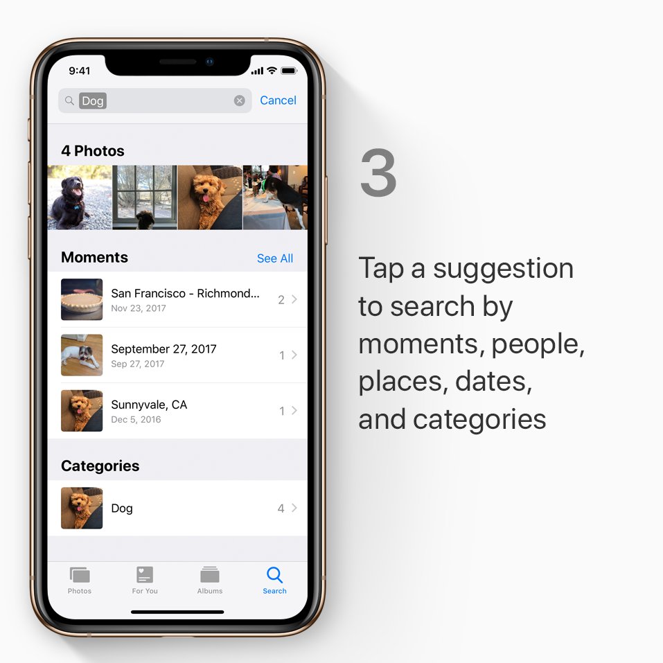 Step 3: Tap a suggestion to search by moments, people, places, dates, and categories