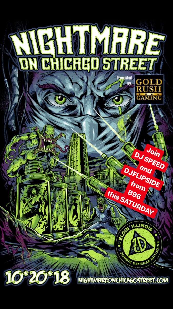djspeed1's tweet photo. DJ SPEED &amp; DJ FLIPSIDE
SATURDAY 6-11pm 10/20/2018
Severe Zombie Warning Category 3 issued for all of northern Illinois. Improve your forecast for survival by purchasing Nightmare on Chicago Street 2018 tickets for only $12 each at https://t.co/A6rZMbqvc1 https://t.co/dbq6iFutiD