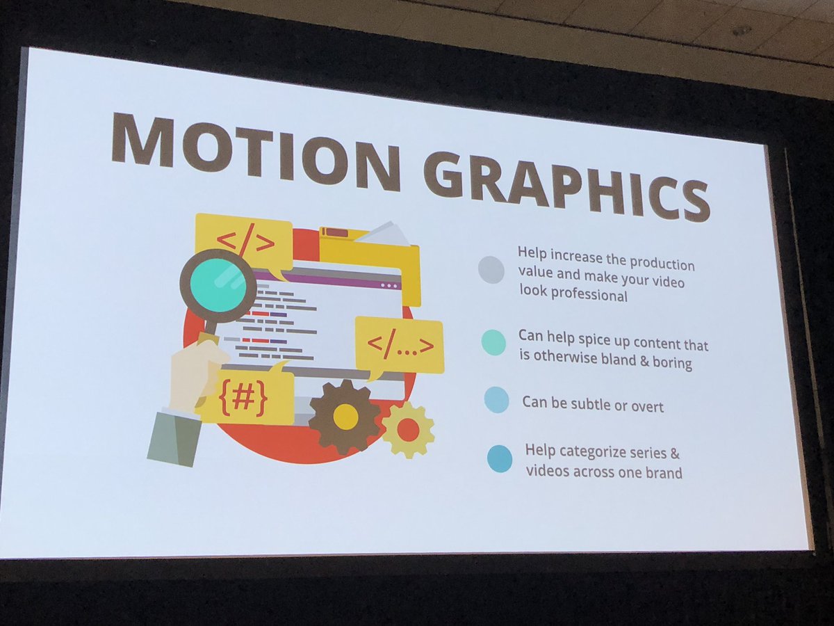 Great tips from <a href="/valentinavee/">Valentina Vee</a> about the value of using motion graphics in your video production. #adobemax2018