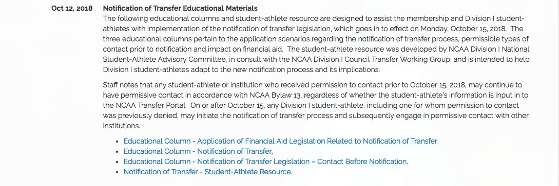 New Transfer Legislation is effective today! See LSDBi for <a href="/NCAA/">NCAA</a> resources or this helpful guide from <a href="/Div1SAAC/">Division I SAAC</a>: ncaa.org/sites/default/…