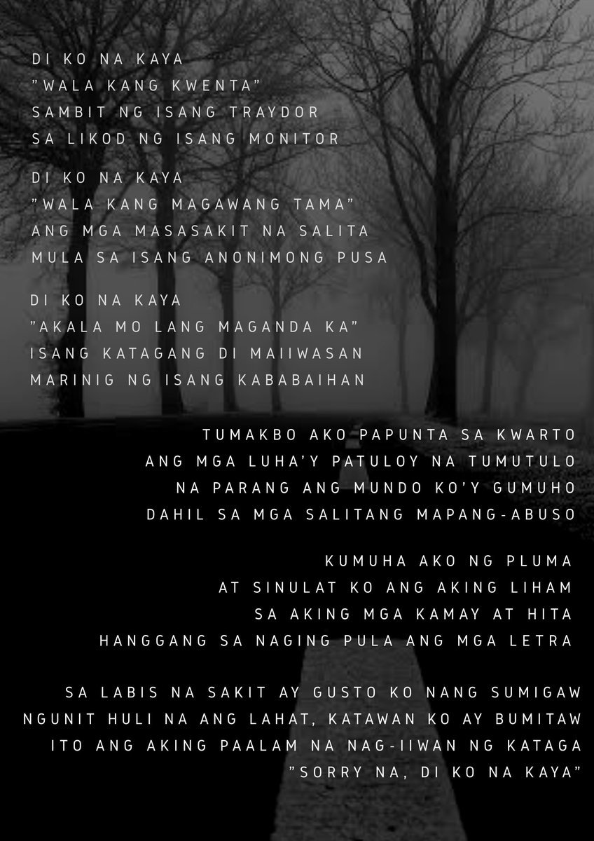 Ceden42N0's tweet photo. 🖤 Para sa mga nasaktan ngunit di kinaya ang sakit 🖤

🇵🇭 Proyekto sa Filipino 10 🇵🇭
Pls. Fave and RT!
#parasagrades https://t.co/z7OKTRe0RB
