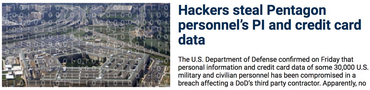 Hackers steal Pentagon personnel's PI and credit card data
lnkd.in/eUbKHMF