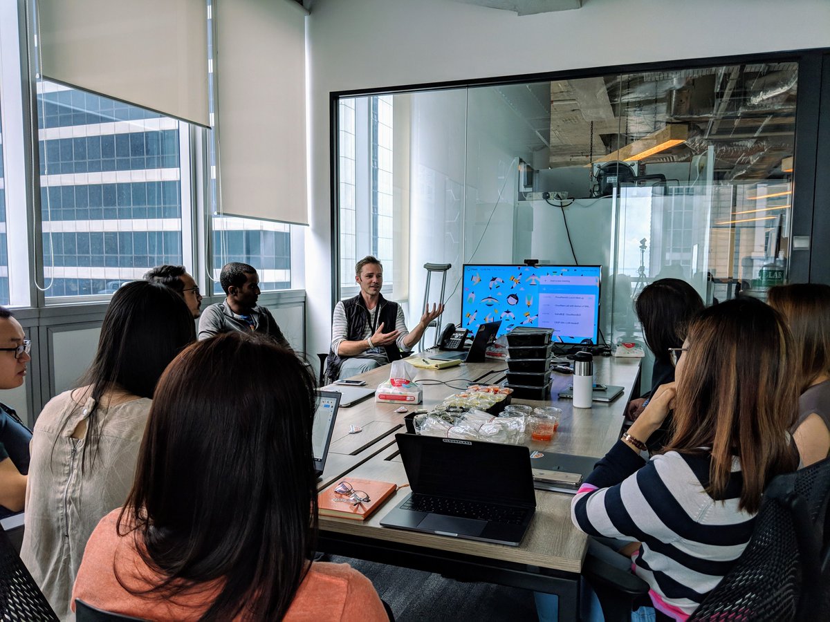 Proudflare's tweet photo. Fellow LGBTQIA+ and allies came together over lunch this week to listen to Andrew Fitch talk about #LGBTQIA+, @Proudflare and encouraging greater #equality in our @Cloudflare office's. Thank you for sharing @fitchal! https://t.co/pjg5d3nJBd