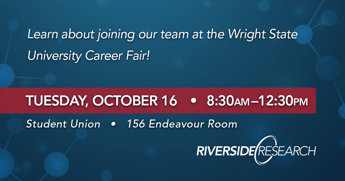 RiversideRsch's tweet photo. We are ready to meet students and talk about career opportunities at @wrightstate's Career Fair tomorrow! #CareerFairWSU https://t.co/oS00XVRDFK