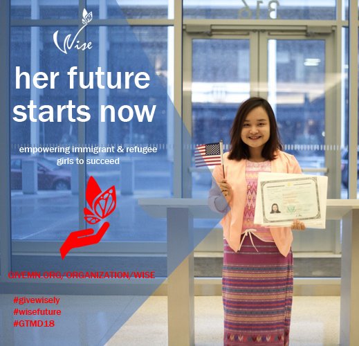 womenofwisemn's tweet photo. Give in support of immigrant and refugee girls -- #wisefuture #givewisely #GTMD18 https://t.co/wQbrx84D5Y