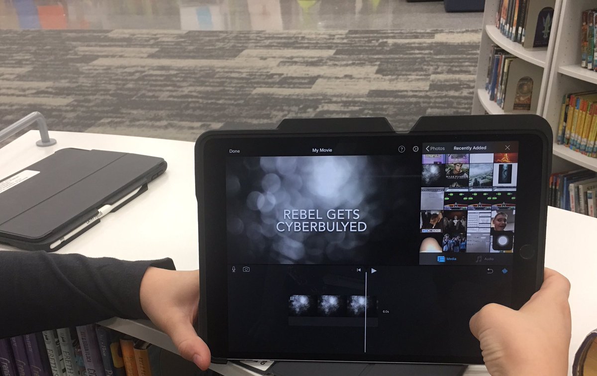 CFieldsITF's tweet image. Need a mood setting photo for your cyber bullying PSA?  Just take a close up of your chair and add a filter! #problemsolver #digitlaLISD #Digitcitweek @LibraryJourney @OldSettlersES