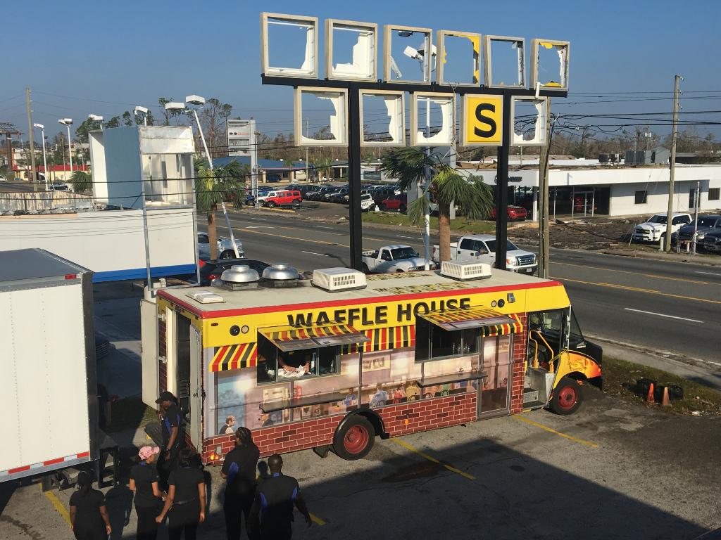WaffleHouse's tweet photo. The previous address is incorrect. Our food truck is at 631 W 15th St. We are giving out free food curbside until 6pm. #ScatteredSmotheredandRecover https://t.co/CVDZVzwH2B