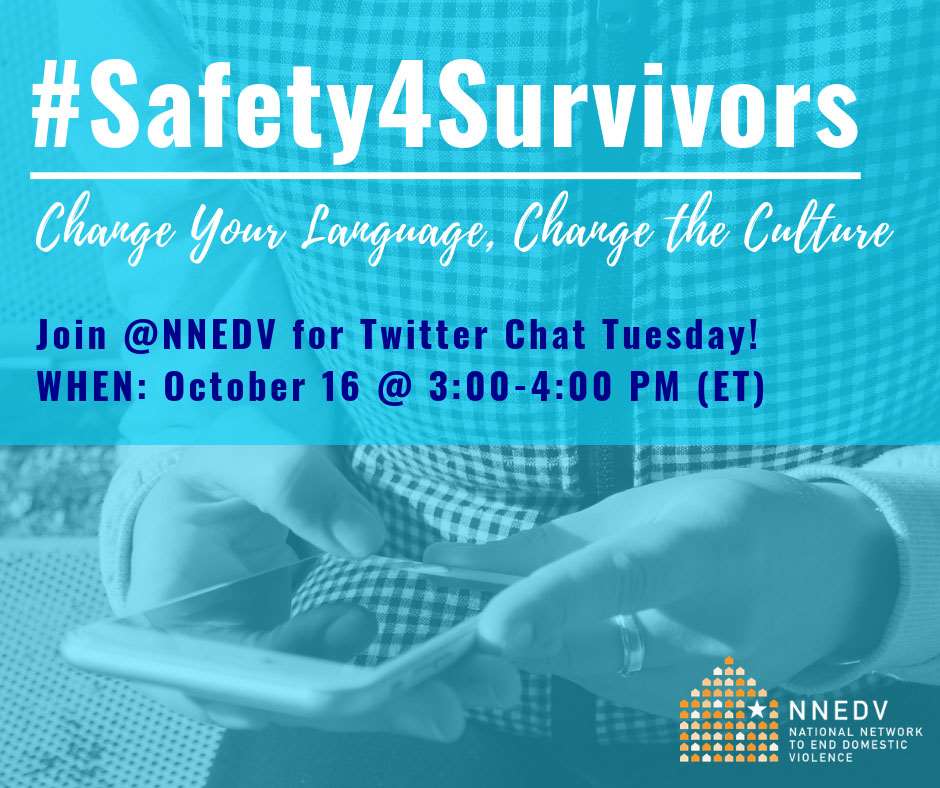 Join us tomorrow at 3 EST for a Twitter chat with us and some of our favorite national partners for a discussion about #Safety4Survivors