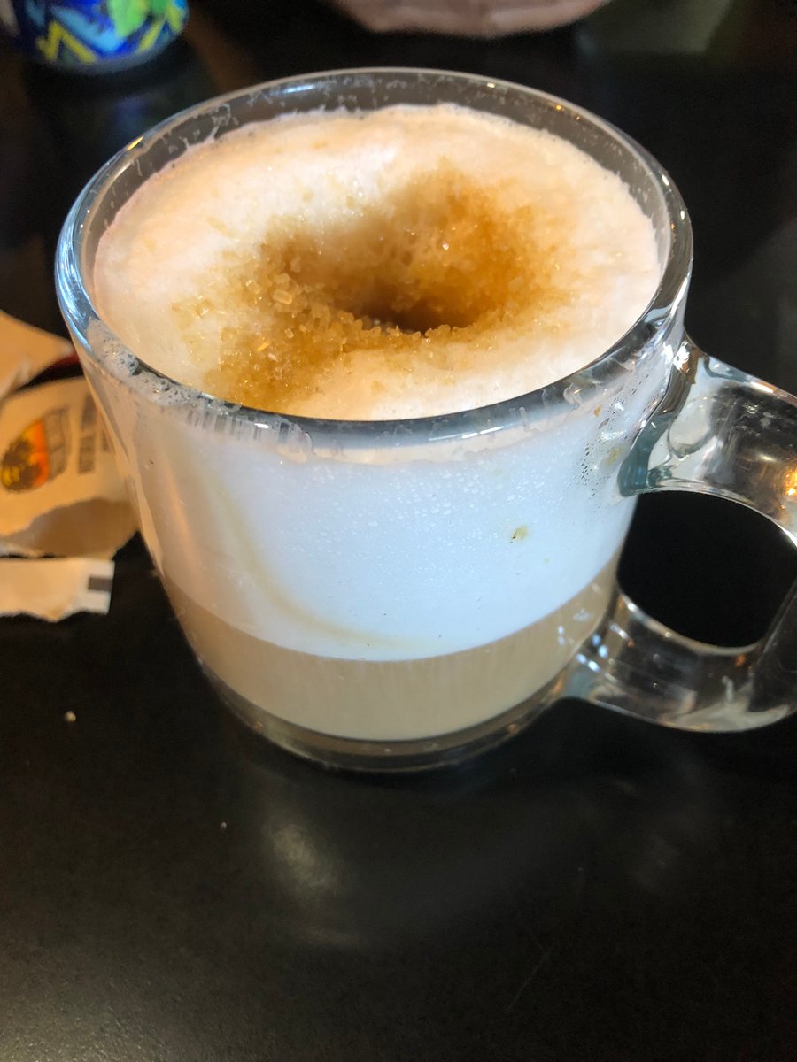 cataleyOne's tweet photo. Cappuccino was great, @deangloster, but my attempt to make a nice design ended in something that looks like???a black hole? https://t.co/PAgYquO6gw
