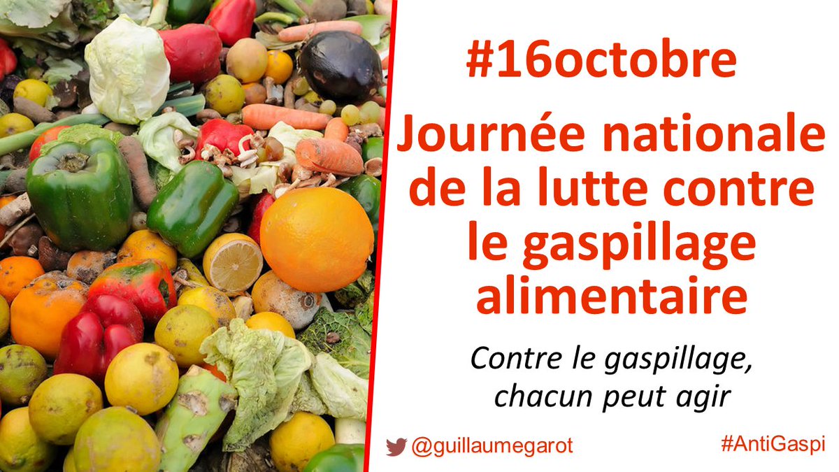 #16octobre, c’est la Journée nationale contre le #GaspillageAlimentaire. 
Bravo et merci à tous ceux qui se mobilisent, chez eux, dans les associations, les entreprises, les collectivités... 
Un enjeu éthique, économique et environnemental, pour notre pays et pour la planète !