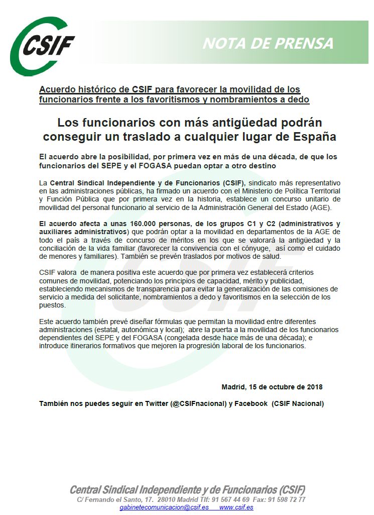 CSIFCentral50's tweet photo. Acuerdo movilidad Funcionarios #CSIF
 https://t.co/0CxYsAvlK7 https://t.co/LABVd23ClP