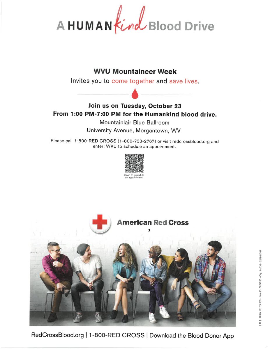 Give back during Mountaineer Week by signing up for the blood drive! Oct 23 in the Mountainlair Ballrooms!
 
rdcrss.org/2HkuYBu
