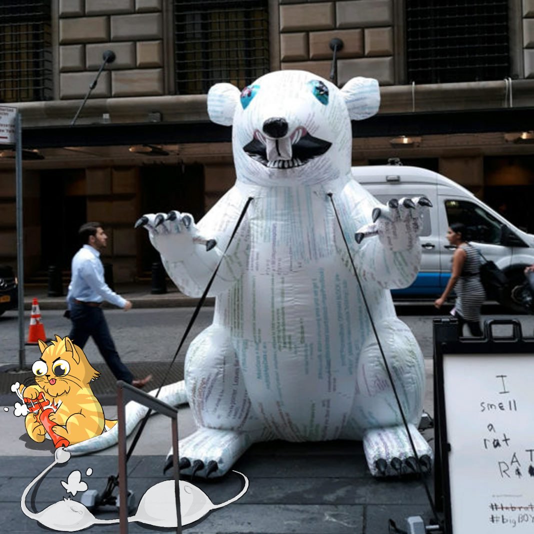 deusdetective's tweet photo. A #Bitcoin rat is occupying Wall Street! But who made it? Was it Nelson Saiers? Or Mister #CryptoDetective? What a time to be alive! Read the news and think about it: https://t.co/zWyX0JrILO
#Tokenville #CryptoKitties #KittyVerse #Ethereum https://t.co/oRxKgEjgSY