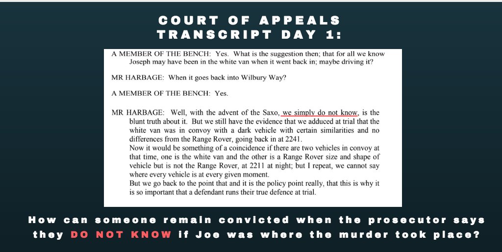 FreeJoeJones's tweet photo. Transcript from the Court of Appeals trial. The prosecutor admits that he does NOT KNOW if #JoeJones was in the white van that the prosecution has repeatedly asserted he was in. #Injustice #FreeJoeJones #CCTV #WrongfullyConvicted #CourtofAppeals https://t.co/Dp2KK9v4js