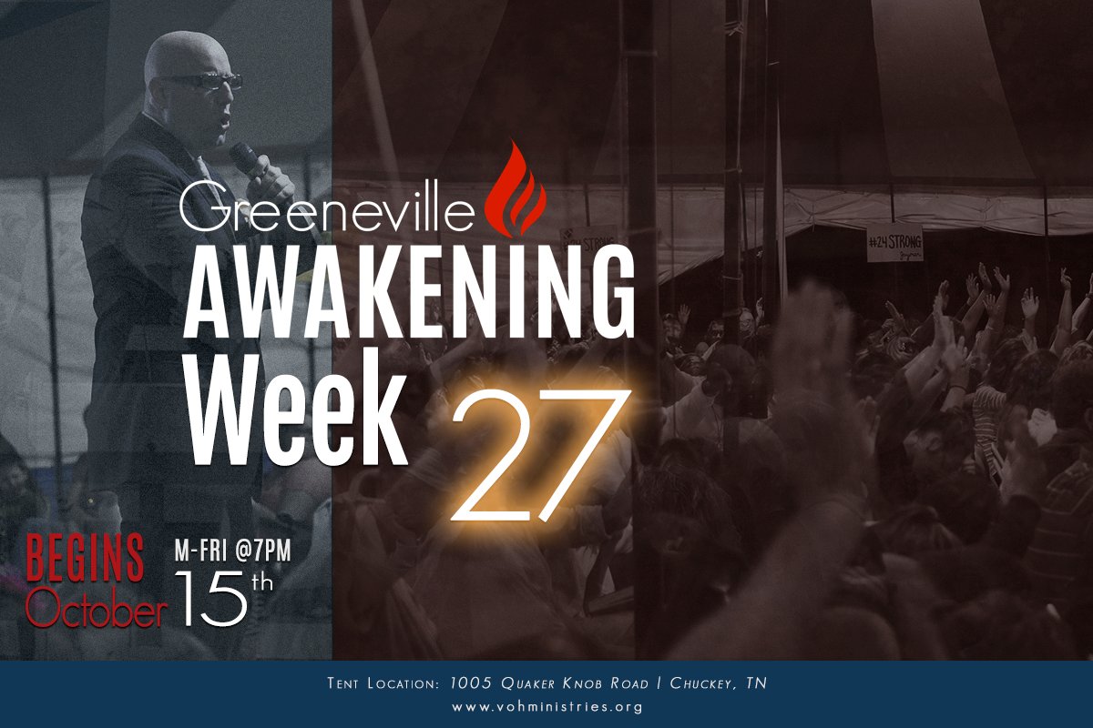 27 Stunning Weeks under one tent in Greeneville Tennessee!! To God Be The Glory, He Sure is a Mighty God!

#GreenevilleAwakening #TheVoiceOfHope #ForeverChanged #CantStopWontStop #UntilVictory #PTL