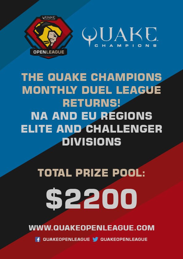 LETS GET READY to rock the show…on Wednesday. 

We are back with Season 7 <a href="/Quake/">Quake Champions</a> Open League Duels mid-week, so mark your calendars =) 

discord: discord.gg/Mz62Mqz 
www: quakeopenleague.com
fb: facebook.com/QuakeOpenLeague 
vk: vk.com/quakeopenleague