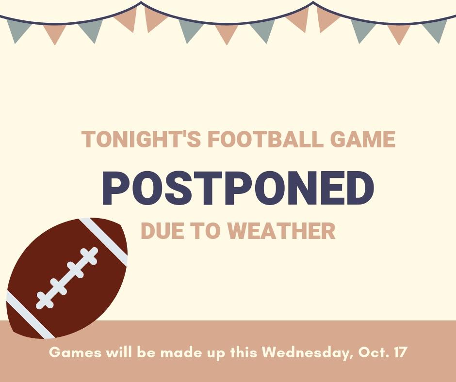 FSMSCubs's tweet photo. This evening's scheduled football games have been postponed due to the weather. #fsmscubs #becausecubs #misdproud #midlofootball https://t.co/nRgMbuRmzS