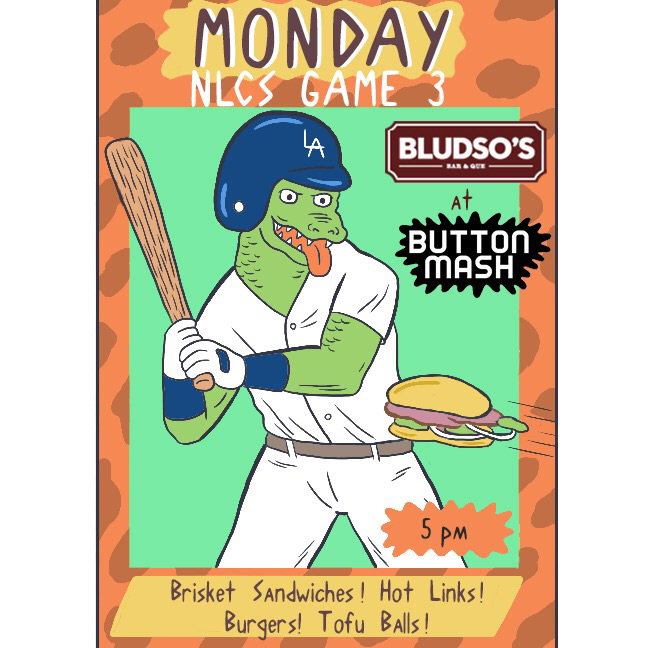 It’s Monday but we are OPEN! Come down for the Dodgers game and pick up a brisket sandwich or hot links from Bludso’s and then step inside for a Fremont Ale, Deadpool pinball, and the game projected onto our giant wall!