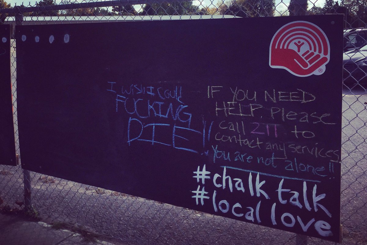 The chalkboards are meant to start conversations. Even serious ones. If you need help, call 211 to access United Way funded agencies. You are not alone! <a href="/UnitedWayPtbo/">United Way Peterborough & District</a> #chalktalk #LocalLove