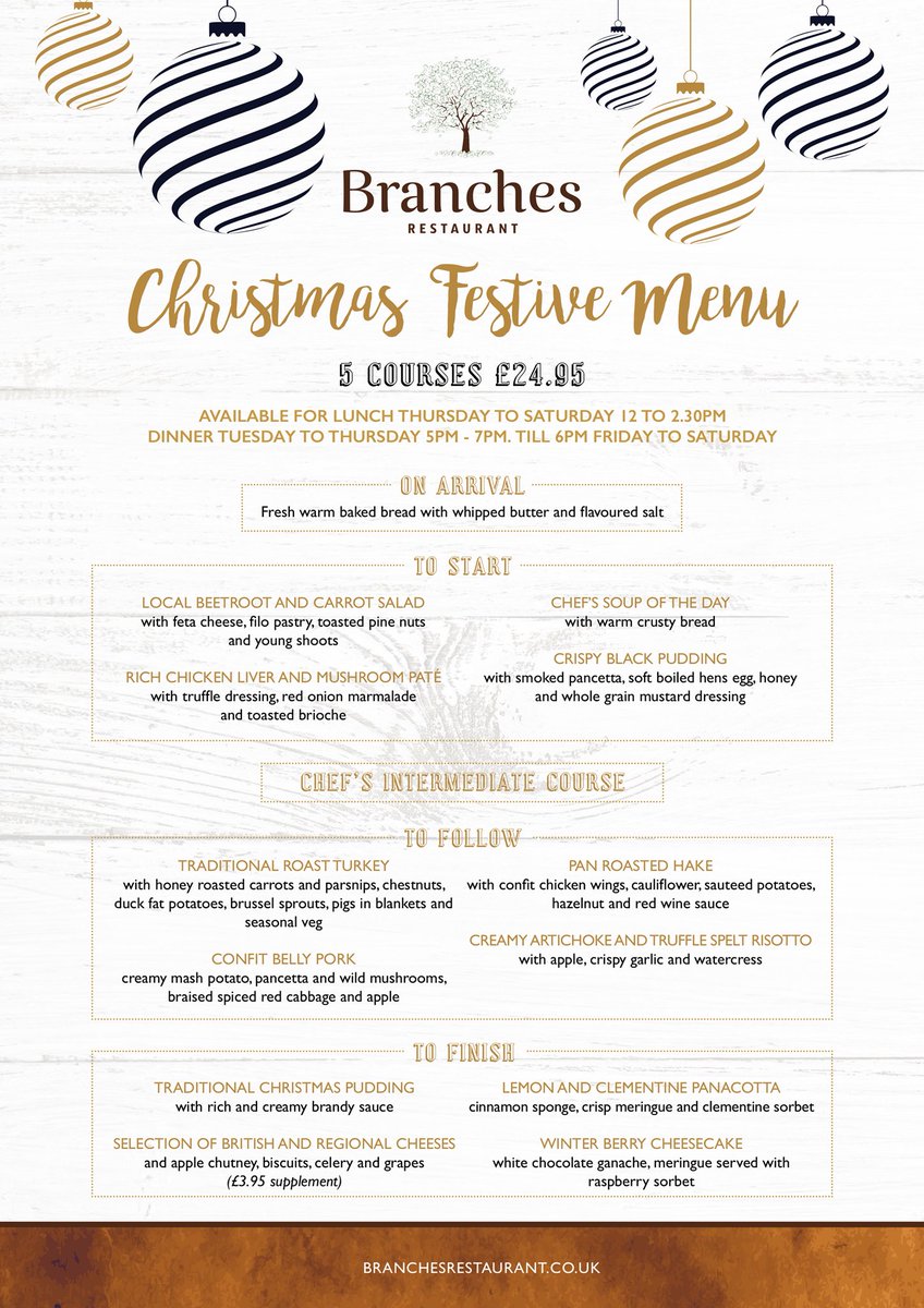 BranchesNCL's tweet photo. 🎄Join us during December and try our 5 course Festive menu for only £24.95🎄Booking is strongly recommended #branchesjesmond #branchesponteland #festiveseason #fivecoursemenu #booknow https://t.co/mv5FUm4RF3