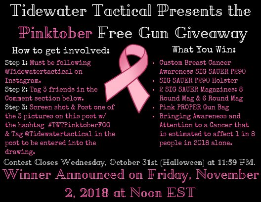 TidewaterTacti2's tweet photo. 💕Tidewater Tactical is having a Pinktober FREE GUN GIVEAWAY!! Go to our Instagram to be added to the Drawing!!💕 @sigsauerinc @WearPropper #TWTPinktoberFGG https://t.co/vMzUdLOnTE