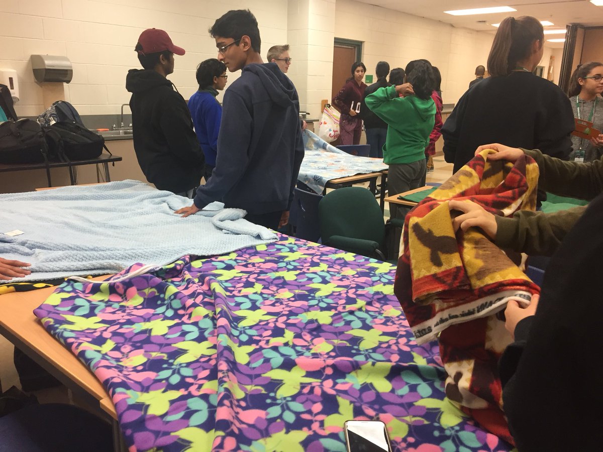 NCSD's tweet photo. A busy session for @NoviInteract - tying blankets for #ProjectNightNight packages. 💚#NoviPride @ProjectNightx2 https://t.co/kEQ2xYGb9U