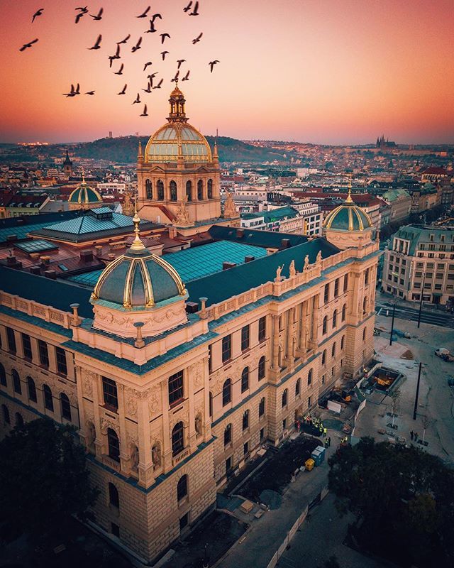 alanisko's tweet photo. Sunrise with some birds flying over almost finished Majestic building of #CzechNationalMuseum🇨🇿🌅🚁#travel #prague #nationalMuseum #thisisczech #thisisPrague #visitcz #borderlesscollective #chasingsunrise https://t.co/sh5RgmuLqf https://t.co/AAoI5jcM9b