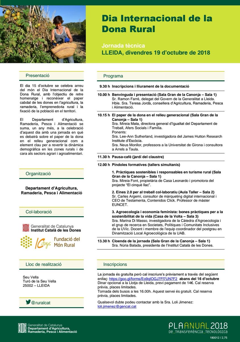CampusEAgrari's tweet photo. Feliç Dia Internacional de la Dona Rural 👩‍🌾🚜 🐄🐷
#JornadaTècnica #DonaRural #turismerural #màrqueting #economiafeminista @agriculturacat @monrural https://t.co/cq87xj32Q4