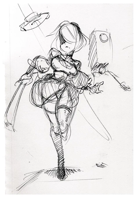 Posting some ink / pen doodles to catch up with #inktober  Here's a 2B sketch for #InktoberDay13  #Inktober2018 Did this from memory w/o reference, hence the lack of details lol. 