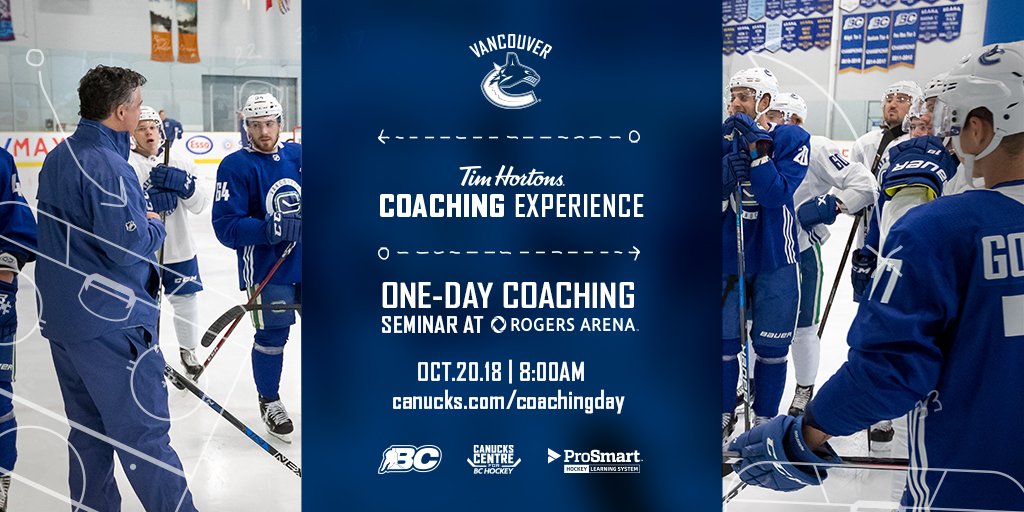 Calling all minor hockey coaches! Registration is open for the 15th Annual Tim Hortons Coaching experience on Oct 20th <a href="/RogersArena/">Rogers Arena</a>! 🏒 Space is limited, sign up soon! More info &amp; register:
canucks.co/u2VM30mcfsK