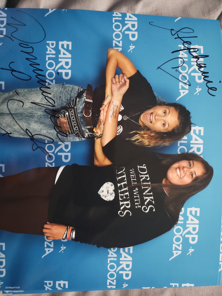 IWasToldImSteph's tweet photo. I wasn't going to post these, but I still can't believe I met them. I love these two ladies. Thank you for all your kind words throughout the weekend and for working together on my personally meaningful tattoo @KatBarrell and @DominiqueP_C 
You've made my first con very memorable https://t.co/Dy2FMeoUL9