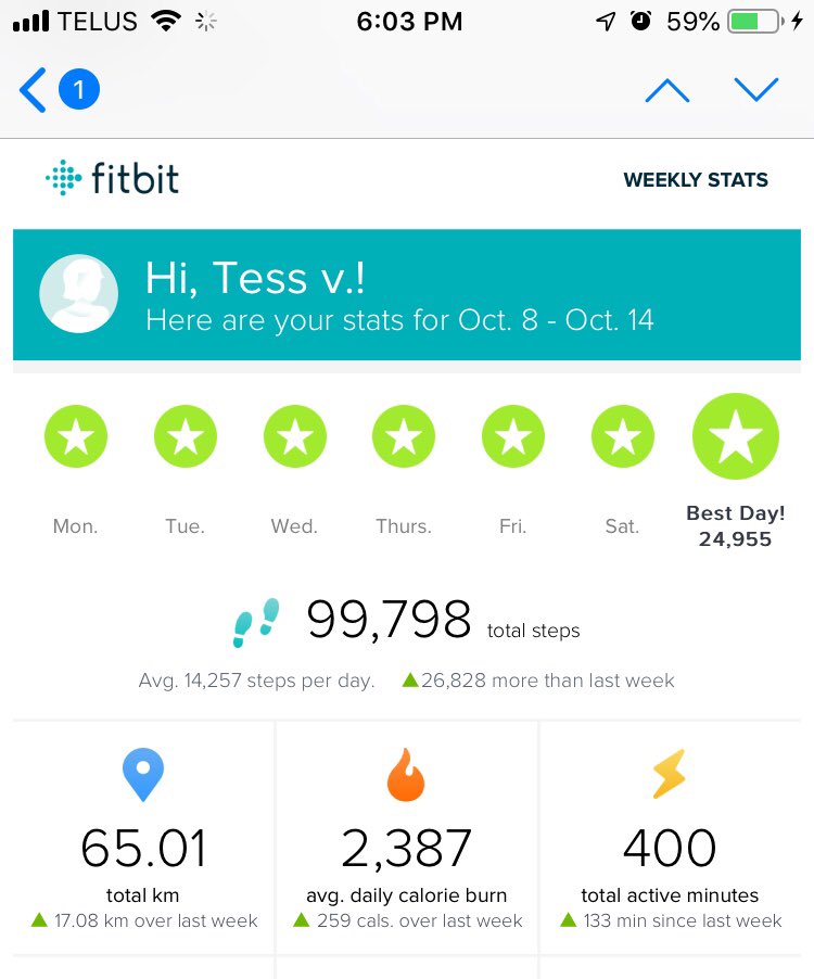 tessvanstraaten's tweet image. No wonder I’m so tired! 🏃🏼‍♀️ Almost 100,000 steps last week, including 25,000 yesterday. Turns out I walked 65 km last week. 👟 #10kstepchallenge #walking ⁦@fitbit⁩