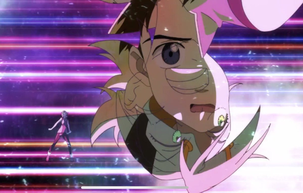 Kellzallday's tweet image. Now I know why Haruko says, “You’re the one I saw first Takkun.” My mind is completely blown! 💀 

#FLCL #FLCLAlternative #flcl3