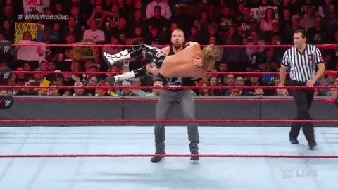 WWELiveFullShow's tweet image. A #FallawaySlam SCOTTHALLNWO and JCLayfield would be proud of...

#RAW #WWEWorldCup TheDeanAmbrose