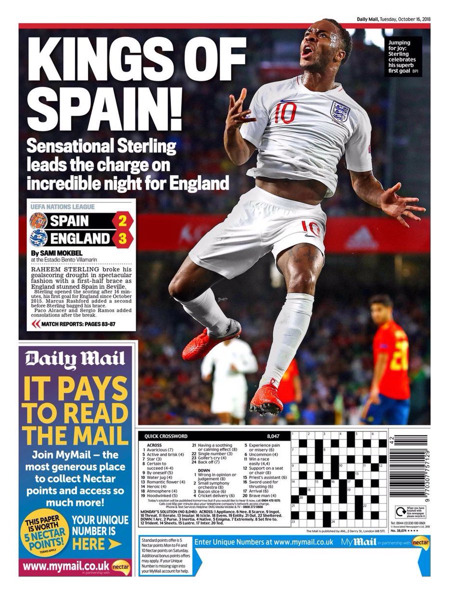 ashleylyken's tweet photo. Frame this moment. It’s today’s Daily Mail giving Sterling actual PRAISE https://t.co/vFhp5f7nLN