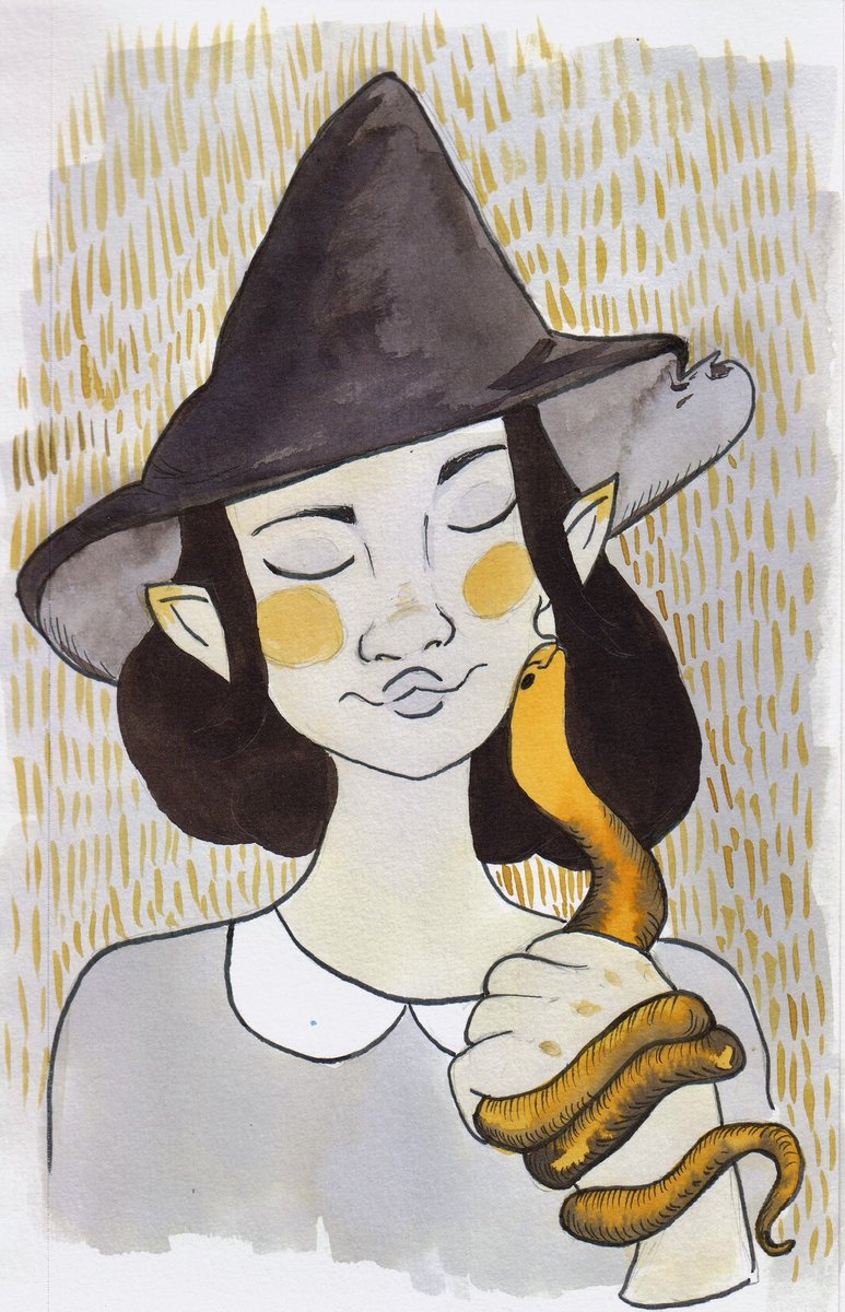 battodraws's tweet photo. #drawtober2018 day 15! This little #witch loves her pet snake , they have long conversations in  #parseltongue 🖤🐍🎃@drawtober
#snake #inktober2018 #illustration  #halloween #drawloween #owl #illustration #art #drawing #sketch #artist #instaart #design #draw #artwork https://t.co/3Zi5w4MBur