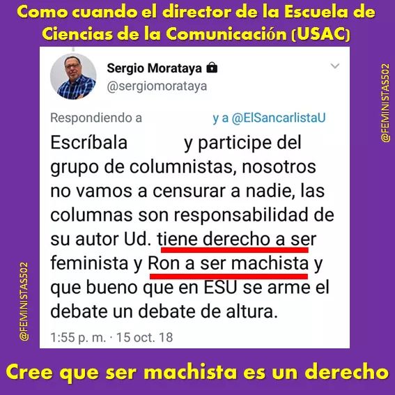 ClavdiaReznor's tweet photo. @sergiomorataya  un país misógino y femicida, viene usted y suelta tremenda joya. Es un gran irresponsable. https://t.co/8O7UULFPk5