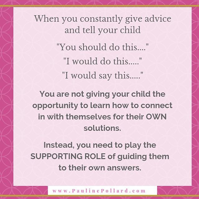 When you constantly give advice and tell your child..⠀
"You should do this....."⠀
"I would do this........"⠀
"I would say this........"⠀
⠀
This does not give your child the opportunity to learn how to connect within for their OWN answers.⠀
⠀
In o… ift.tt/2NKtxL0