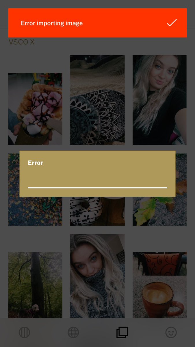 HelloooRo's tweet photo. @vsco I keep getting this error message when trying to import photos - It’s been like this for 2 days now and won’t import any of my photos or videos... Please help 🙏 https://t.co/vAr3nY84Mv