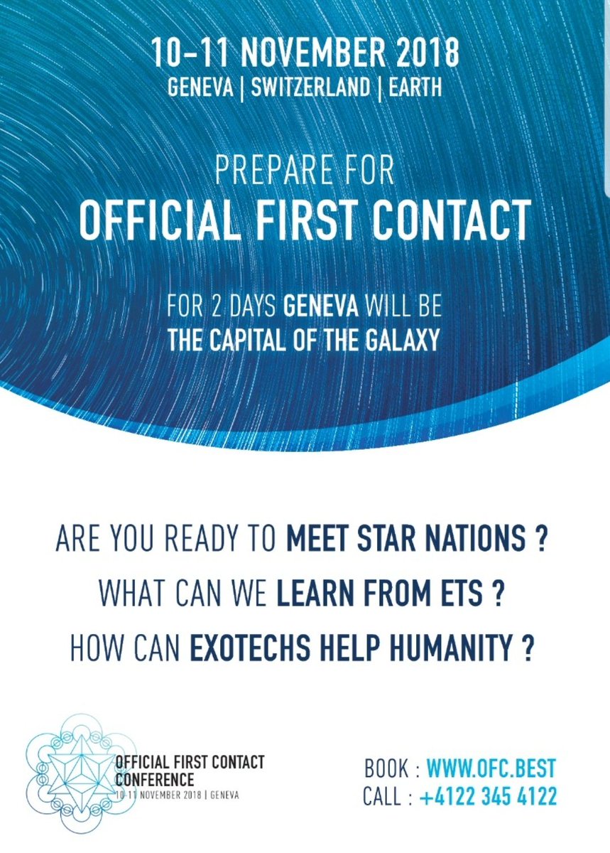 olimyracle's tweet image. For 2 days, Geneva will be the capital of the Galaxy

Join and prepare to meet with Star Nations 🤩
Be part of an historical Earth changing event 💞

Official First Contact Conference
Nov. 10 &amp;amp; 11 - Geneva - Switzerland

Book now ofc.best