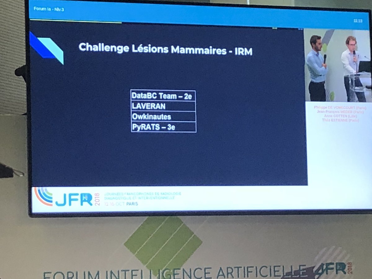 SamahNLP's tweet photo. Avec une petite équipe de 3 profils bien complémentaires #DataBC on est arrivés 2e au #DataChallenge Lésions Mammaires #JFR2018 🎉✌️
Bravo au lauréat @OWKINscience qui a gagné le 1er prix et merci aux organisateurs @PVomecourt @SFRadiologie @GustaveRoussy @centralesupelec 😊 https://t.co/coPmpXXgon