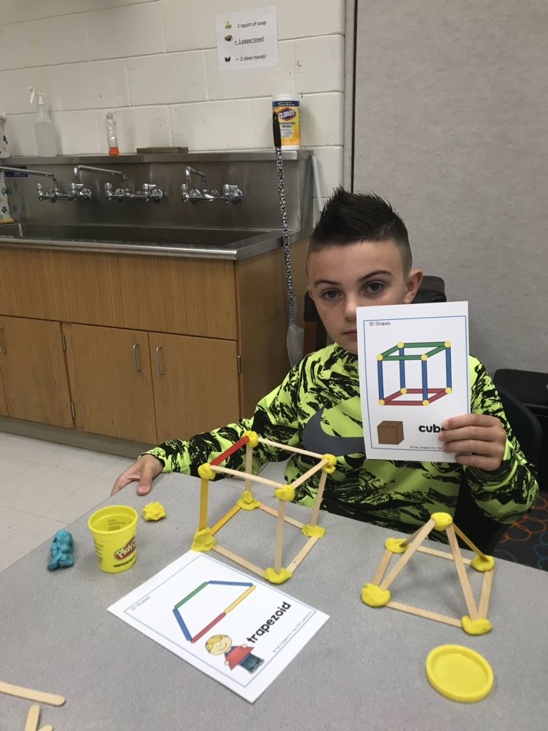 mrs_hart5's tweet photo. 2nd grade and Kindergarten students used a growth mindset today when building 2D and 3D figures out of popsicle sticks and play doh. It is harder than it looks. But they didn’t give up! #robysteamlab #leadlikeroby #MovingForward https://t.co/21NU4GC3lO