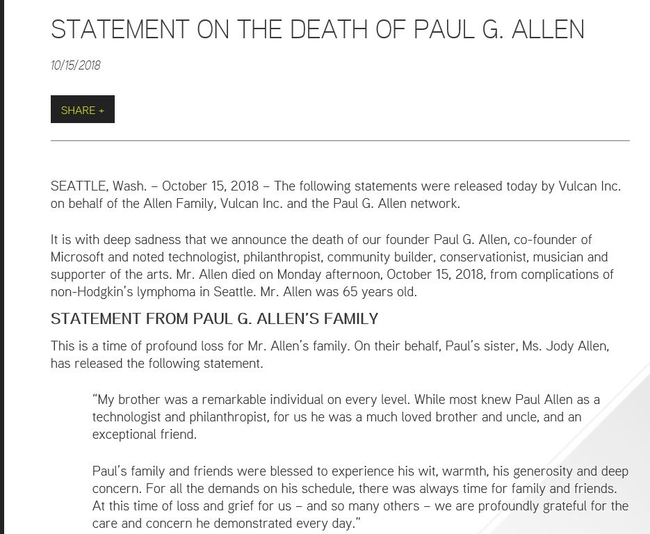EssexJP_TV's tweet image. #BREAKING: Microsoft co-founder and Seattle #Seahawks owner Paul Allen dead at the age of 65.  vulcan.com/News/Articles/…