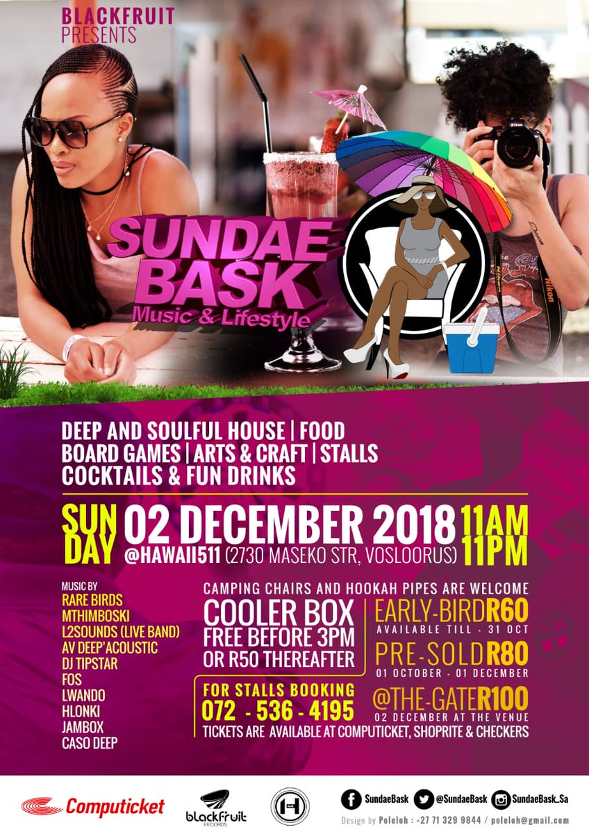 SundaeBask's tweet photo. Our last session for the year 2018 #itsadaything GO GRAB YOUR TICKETS @computicket NOW!! #SundaeBask https://t.co/5XoGDuz0p8