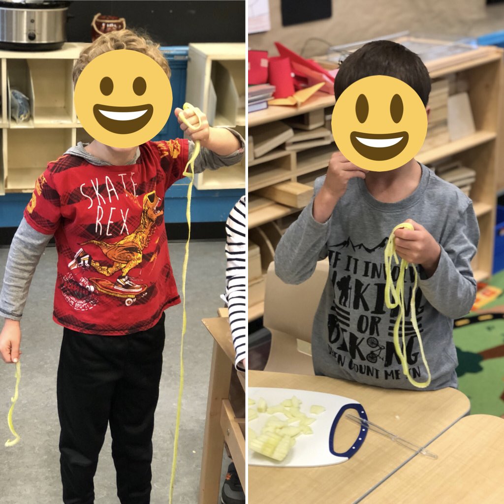 Lace_C's tweet image. We peeled. (We ate the peels - we decided to call it REAL fruit by the foot!!) We cut. We measured. We mashed. We waited and waited. Then finally got to enjoy the fruits of our labour #homemadeapplesauce #learningthroughinquiry #adventuresingradeone @QueenVic_PS