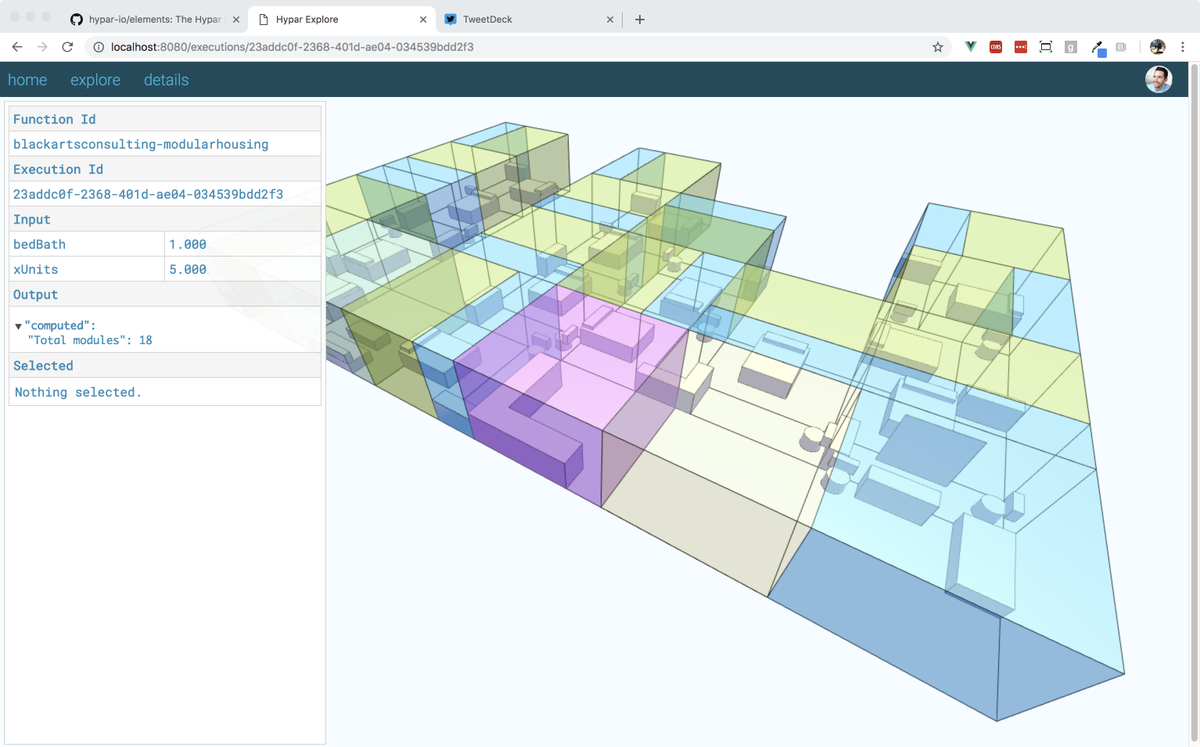HyparAEC's tweet photo. This week we're working on the end-to-end workflow to pull data from Revit, generate designs, and push data back into Revit. But first, some improvements to display of geometry on screens of all sizes! https://t.co/pyL9NlTb2w