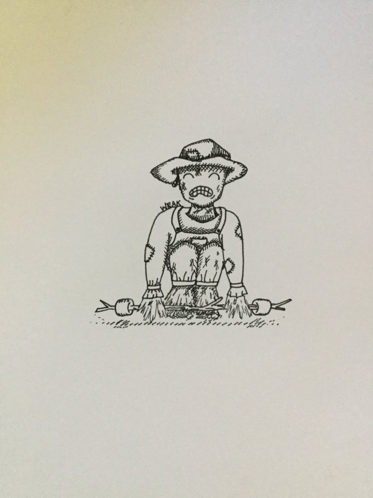 WaffleC70488362's tweet photo. A weak scarecrow for #InktoberDay15. #Inktober #Inktober2018

-So happy that I’ve been able to keep up and do a drawing every day so far (let’s hope it lasts). https://t.co/L7I3f7SvSF