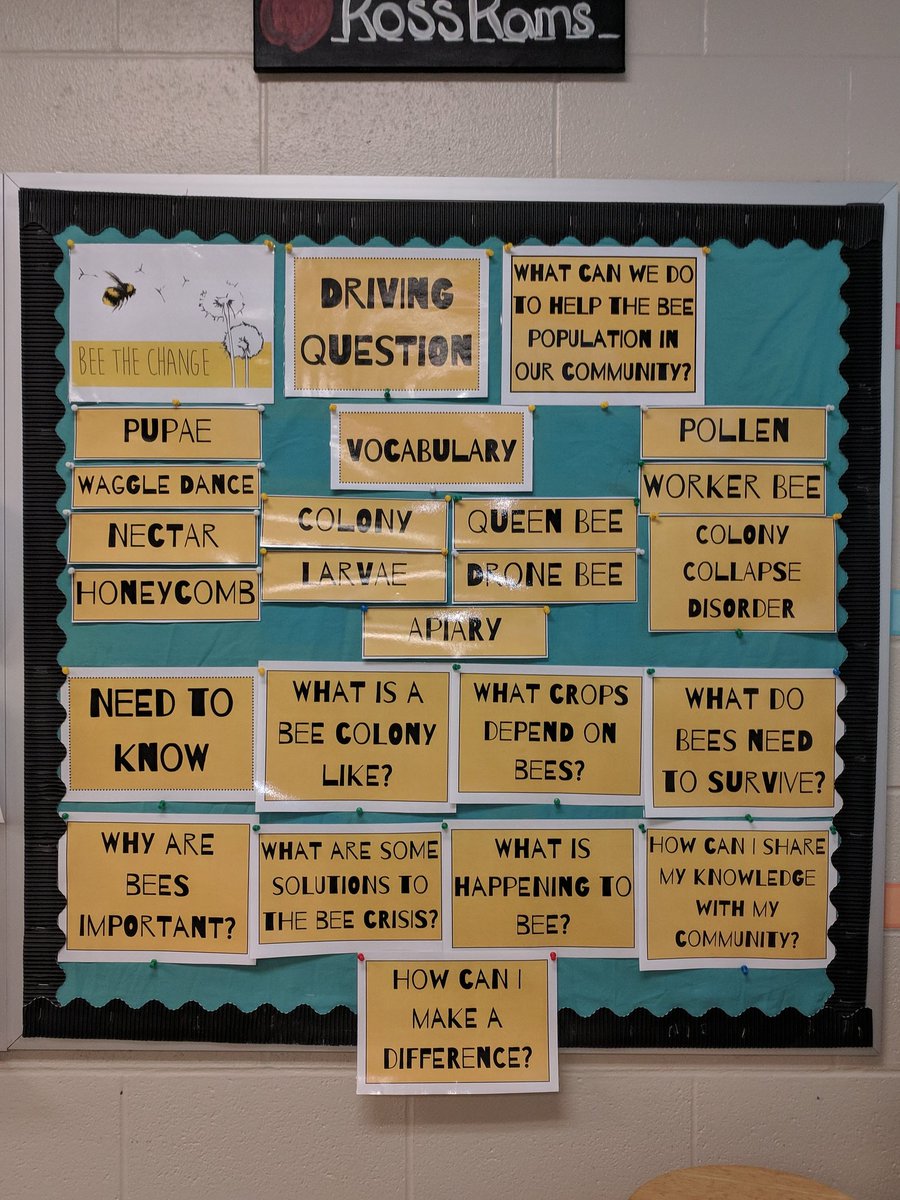 MrsAmandaLawson's tweet photo. My "Bee the Change" focus board is up and ready for eager 5th graders to tackle their first PBL! @PBLOhio @RossRamsLearn @PBLJill https://t.co/2PSjFOcJPp