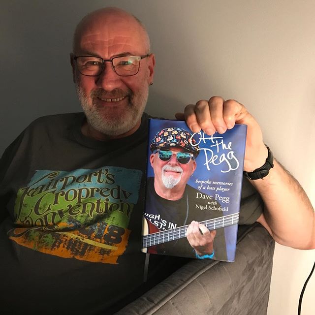 Good show in Poznan tonight . Big stage an adjustment and legs tired tonight. Pulled this shirt out the suitcase and as I’m delving into all things Pegg just now figured it suitable attire. Great read . #davepegg #fairportconvention #cropredyfestival #brumbeat