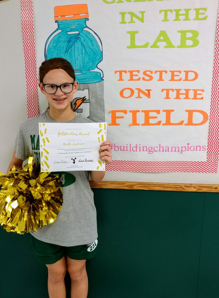 dialys_riley's tweet photo. Congratulations to our new Golden Pom!! She has shown leadership, kindness and determination. Keep up the good work ! 👍 #cheerMPMS #MPMScheer #buildingchampions #Hornetproud https://t.co/7BBCVwlqTz